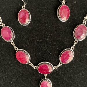 Stunning Silver and Red RUBY Gemstone Necklace Set